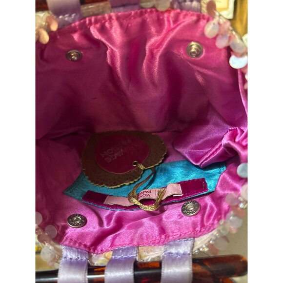 Handcrafted Voyage Passion Beaded Fringe Purse With Brown Handles NWT - Picture 5 of 8